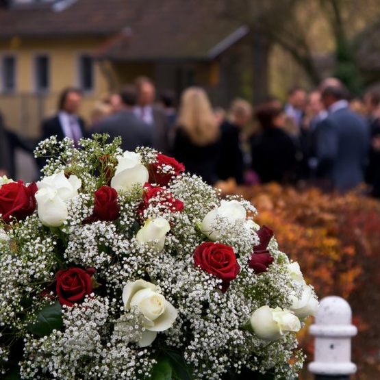 Funeraria y Tanatorio Sor Mónica. Baeza flores y personas en funeral